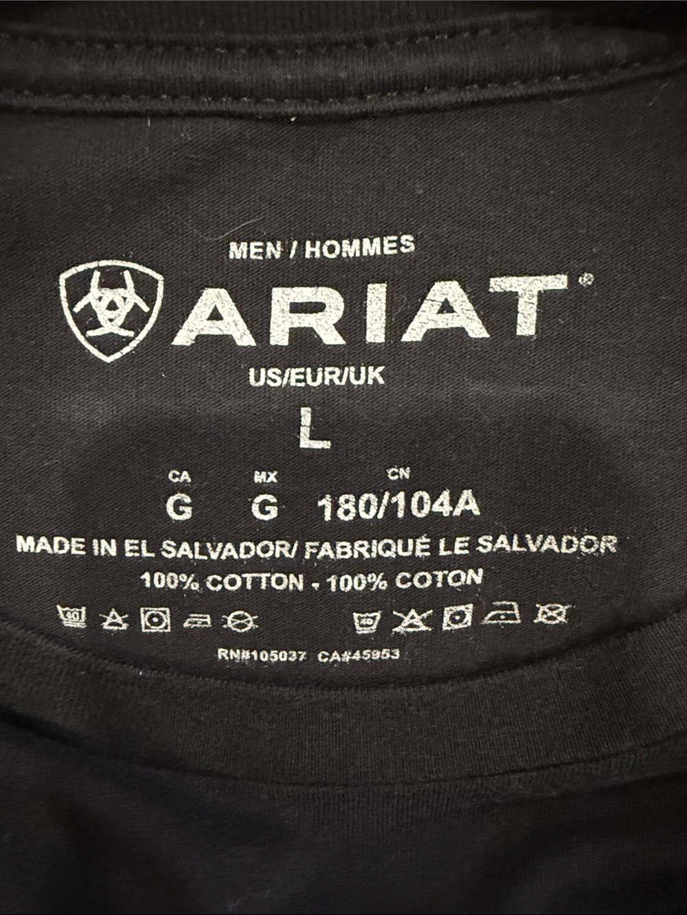 Ariat Black Short-Sleeve Tee with Distressed American Flag/Cactus Logo Size L - Picture 4 of 5